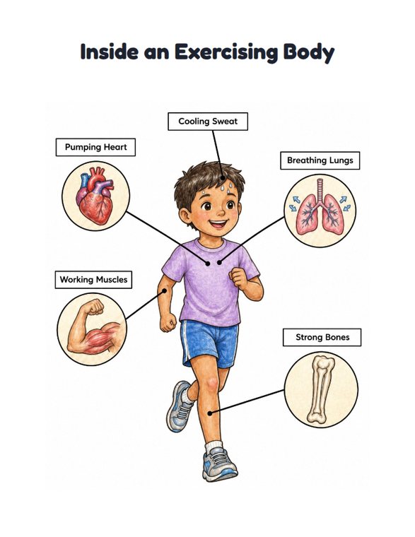 Inside an Exercising Body worksheet (Hard, Grades 3–4)