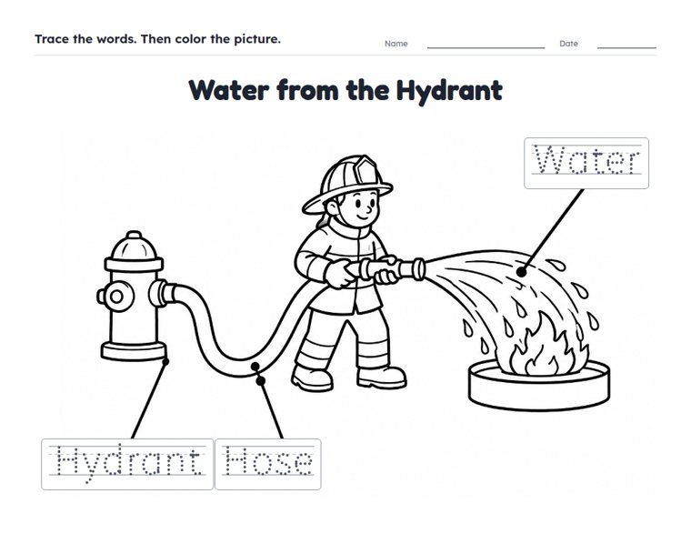 Water from the Hydrant worksheet (Easy, Pre-K–K)