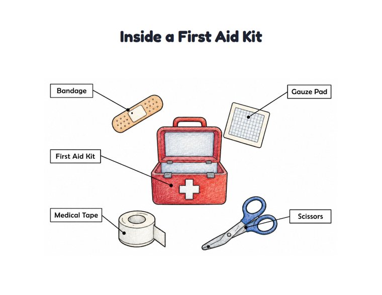 Inside a First Aid Kit worksheet (Medium, Grades 1–2)