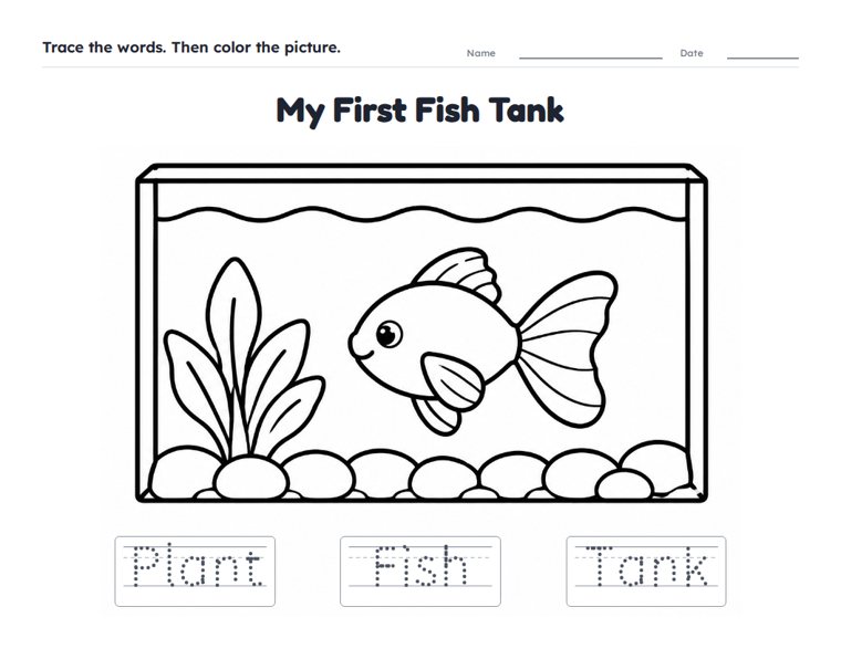 My First Fish Tank worksheet (Easy, Pre-K–K)