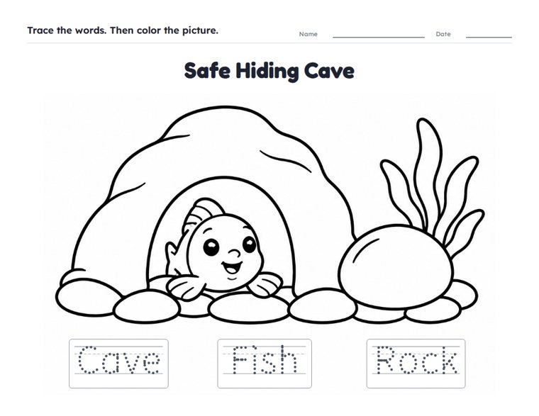 Safe Hiding Cave worksheet (Easy, Pre-K–K)