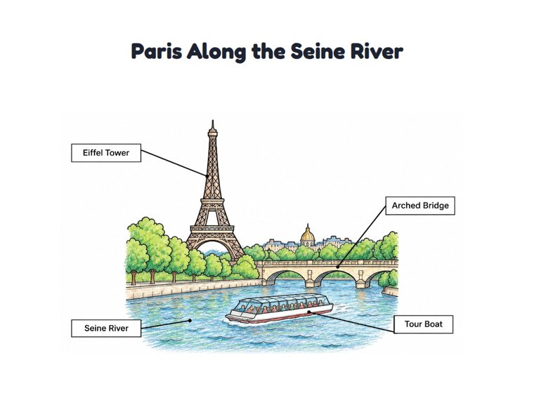 Paris Along the Seine River worksheet (Medium, Grades 1–2)