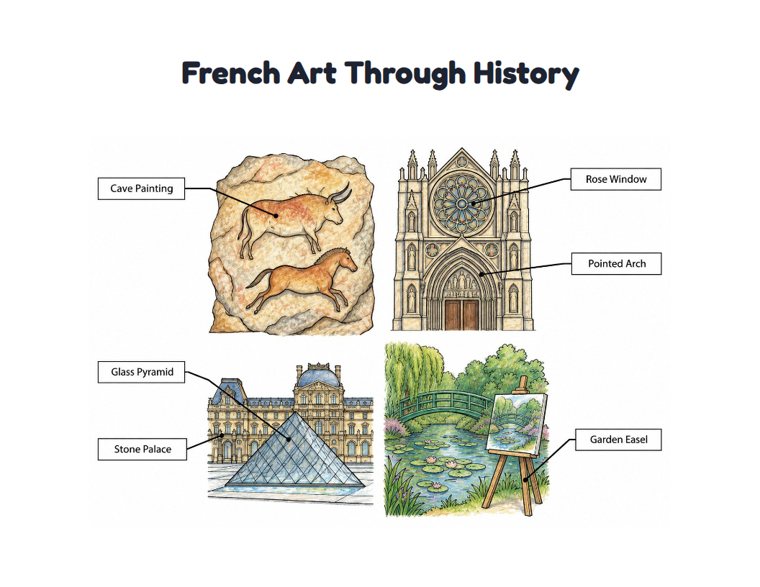 French Art Through History worksheet (Hard, Grades 3–4)