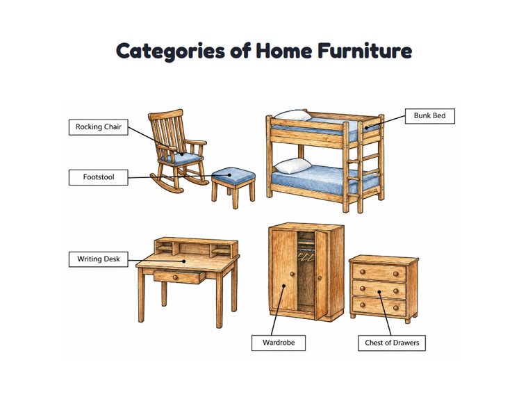 Categories of Home Furniture worksheet (Hard, Grades 3–4)