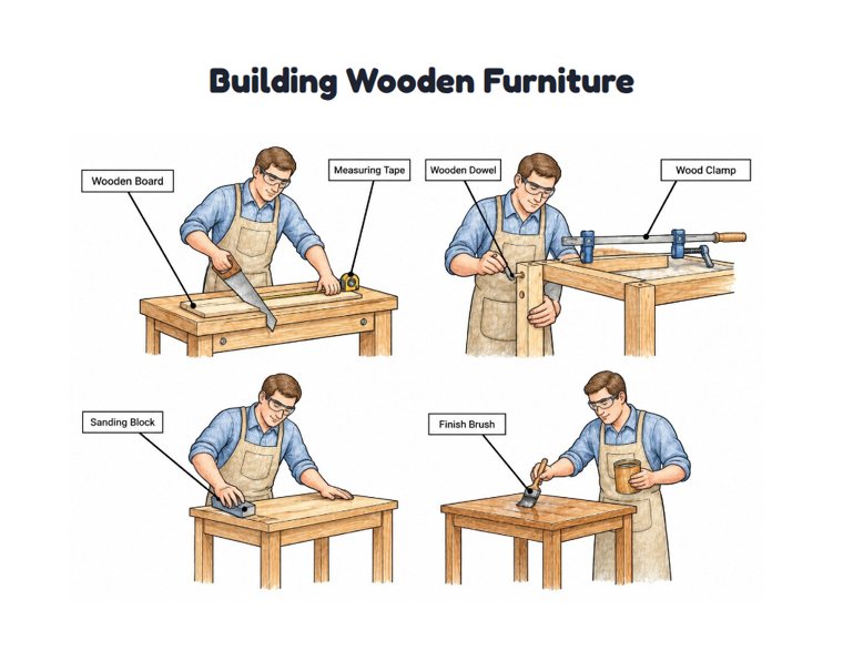 Building Wooden Furniture worksheet (Hard, Grades 3–4)