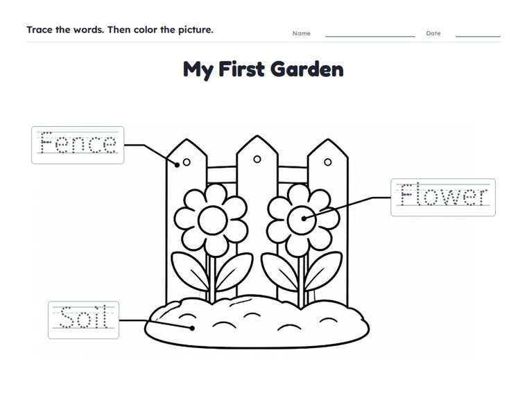 My First Garden worksheet (Easy, Pre-K–K)