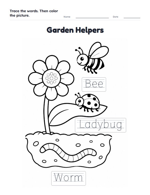 Garden Helpers worksheet (Easy, Pre-K–K)