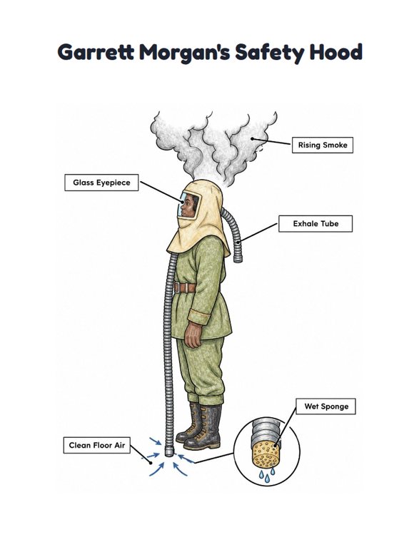 Garrett Morgan's Safety Hood worksheet (Medium, Grades 1–2)
