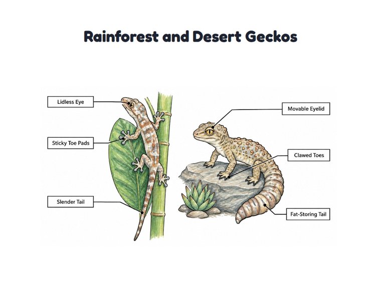 Rainforest and Desert Geckos worksheet (Hard, Grades 3–4)