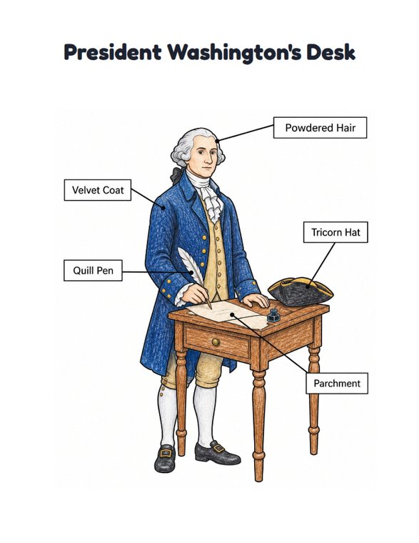 President Washington's Desk worksheet (Medium, Grades 1–2)