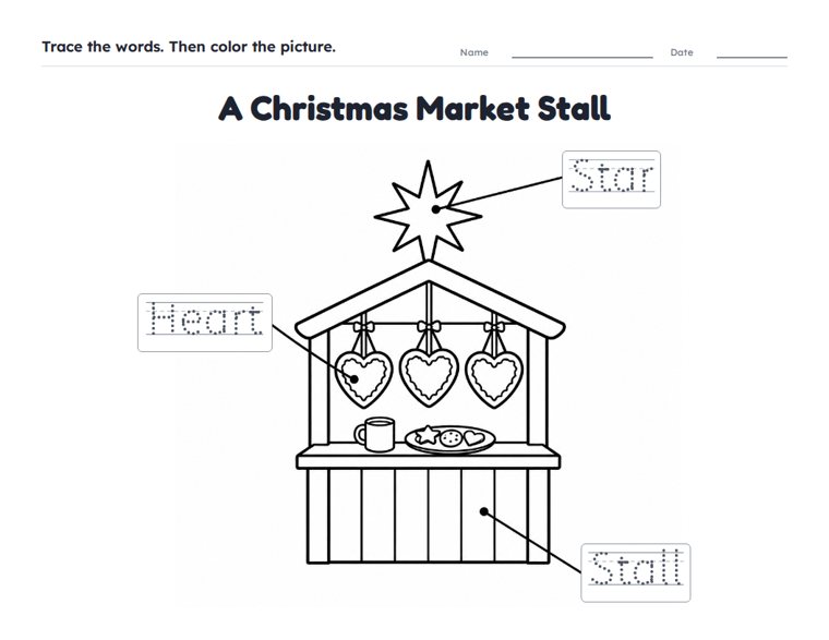 A Christmas Market Stall worksheet (Easy, Pre-K–K)