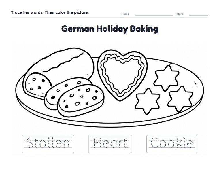 German Holiday Baking worksheet (Easy, Pre-K–K)