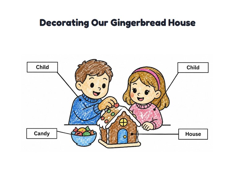 Decorating Our Gingerbread House worksheet (Easy, Pre-K–K)
