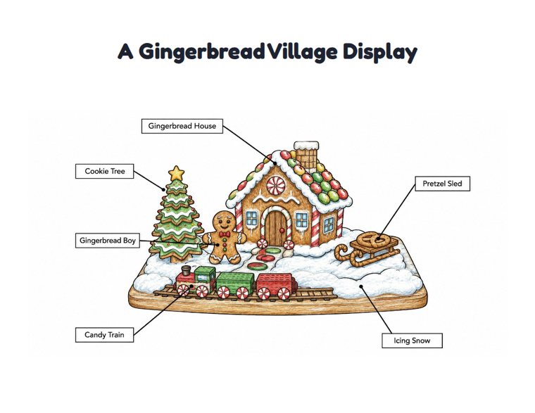 A Gingerbread Village Display worksheet (Hard, Grades 3–4)