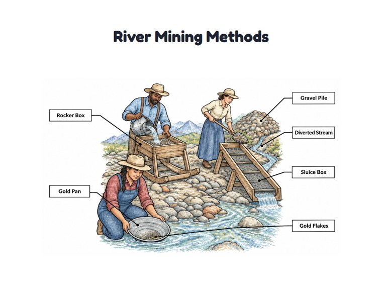 River Mining Methods worksheet (Hard, Grades 3–4)
