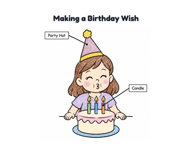 Making a Birthday Wish worksheet (Easy, Pre-K–K)