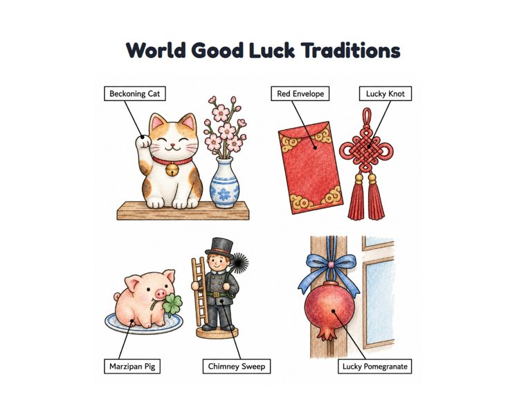 World Good Luck Traditions worksheet (Hard, Grades 3–4)