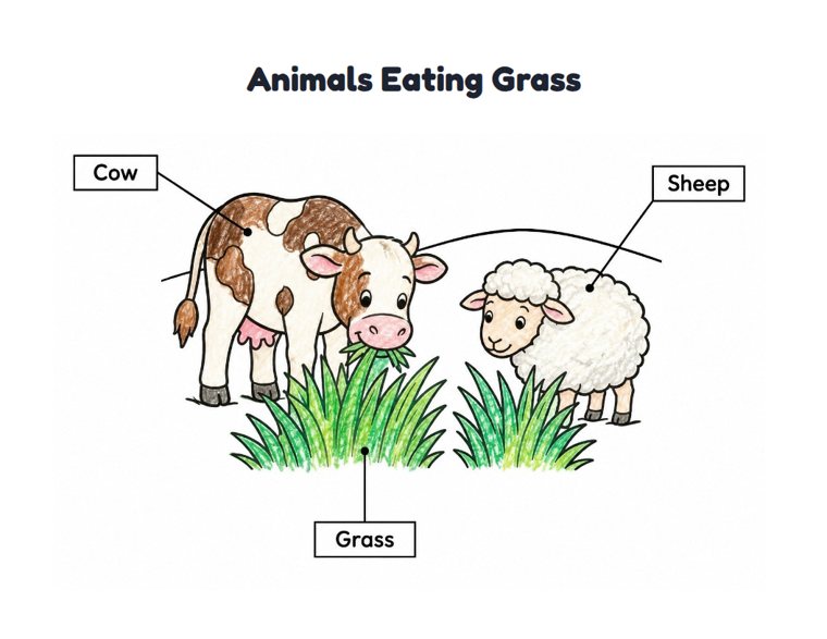 Animals Eating Grass worksheet (Easy, Pre-K–K)