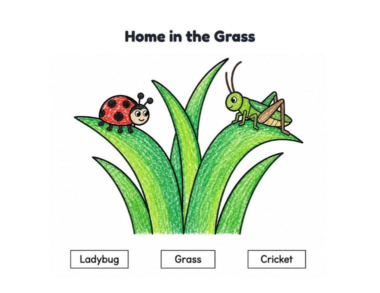 Home in the Grass worksheet (Easy, Pre-K–K)