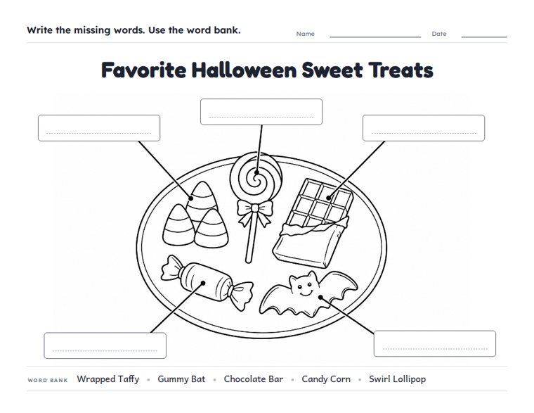 Favorite Halloween Sweet Treats worksheet (Medium, Grades 1–2)