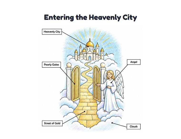 Entering the Heavenly City worksheet (Medium, Grades 1–2)