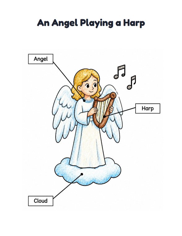 An Angel Playing a Harp worksheet (Easy, Pre-K–K)
