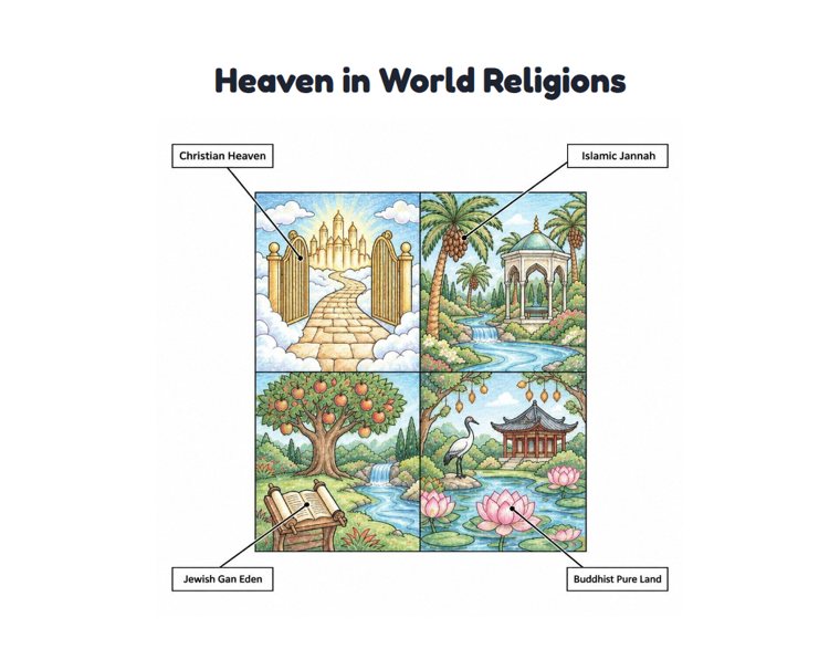 Heaven in World Religions worksheet (Hard, Grades 3–4)