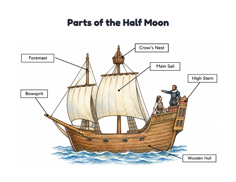 Parts of the Half Moon worksheet (Hard, Grades 3–4)