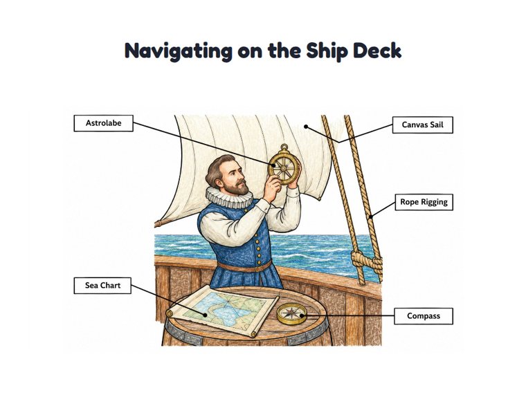Navigating on the Ship Deck worksheet (Medium, Grades 1–2)