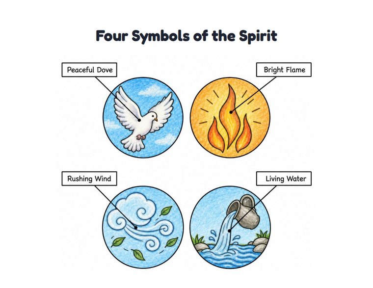 Four Symbols of the Spirit worksheet (Medium, Grades 1–2)