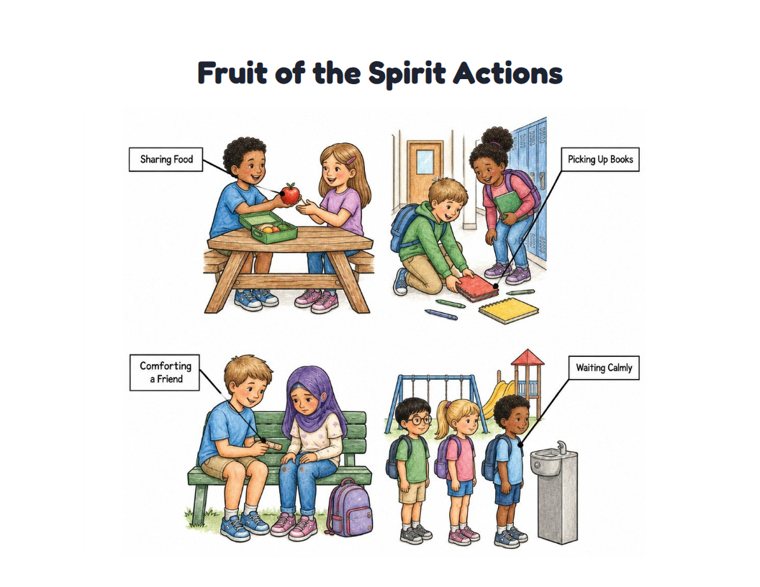 Fruit of the Spirit Actions worksheet (Hard, Grades 3–4)
