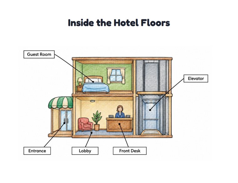 Inside the Hotel Floors worksheet (Medium, Grades 1–2)