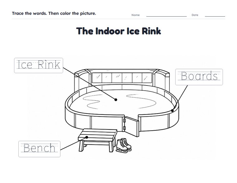 The Indoor Ice Rink worksheet (Easy, Pre-K–K)