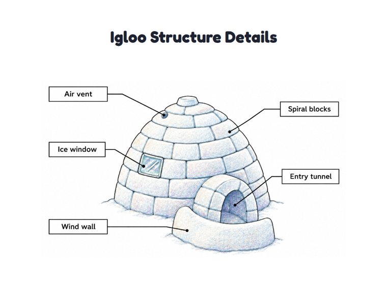 Igloo Structure Details worksheet (Hard, Grades 3–4)