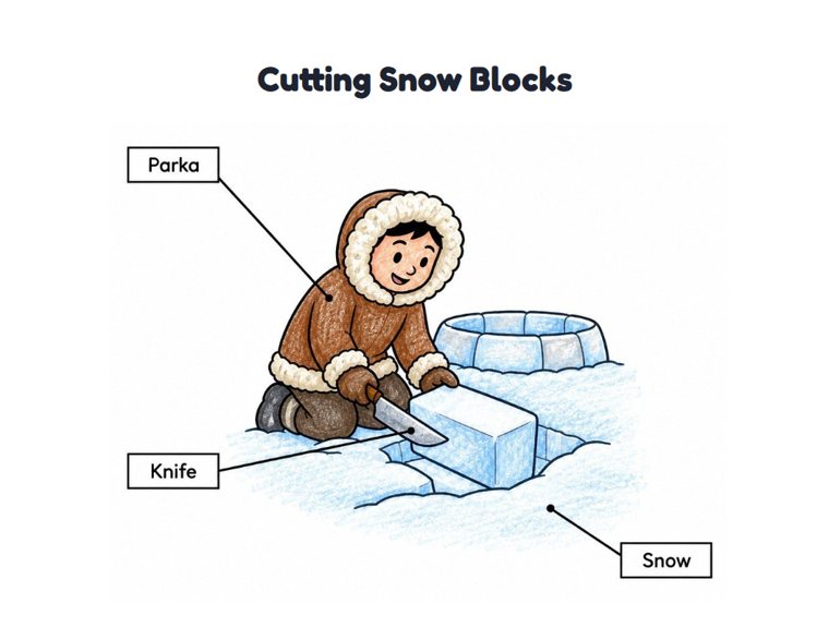Cutting Snow Blocks worksheet (Easy, Pre-K–K)