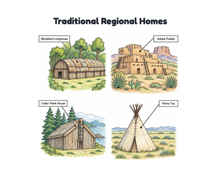 Traditional Regional Homes worksheet (Hard, Grades 3–4)