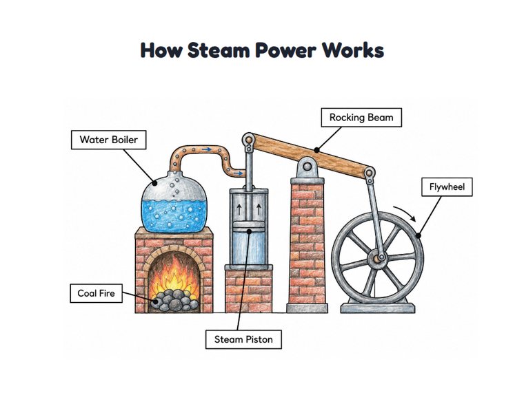 How Steam Power Works worksheet (Medium, Grades 1–2)