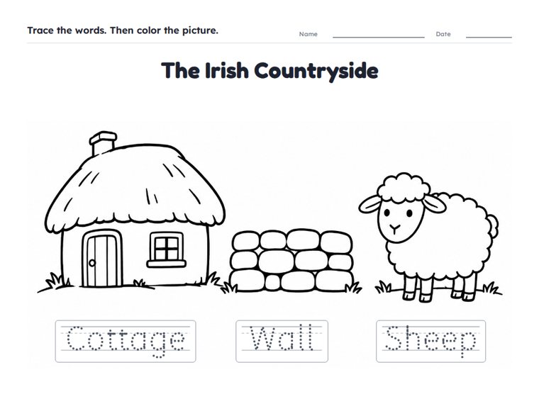 The Irish Countryside worksheet (Easy, Pre-K–K)