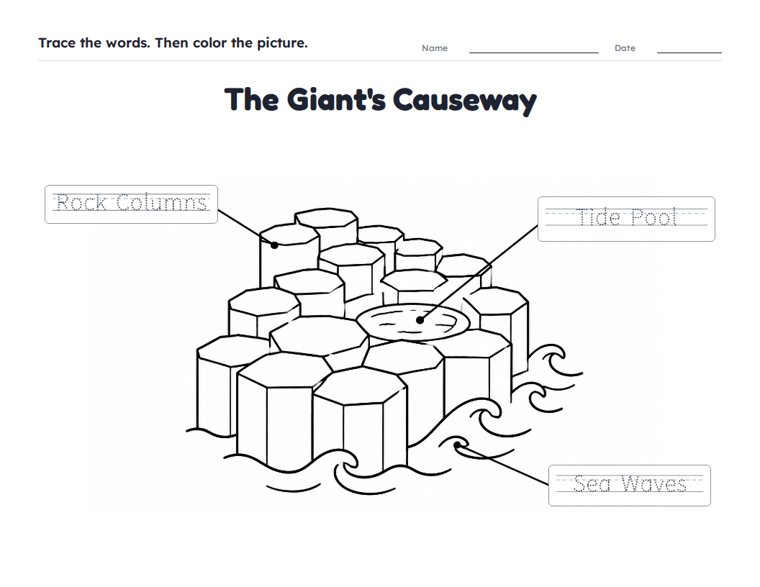 The Giant's Causeway worksheet (Easy, Pre-K–K)
