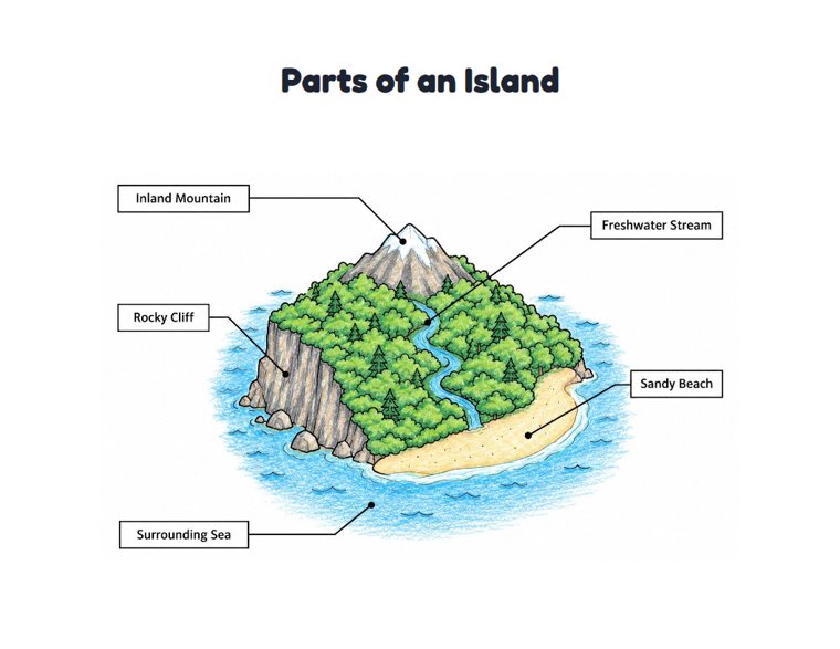 Parts of an Island worksheet (Medium, Grades 1–2)