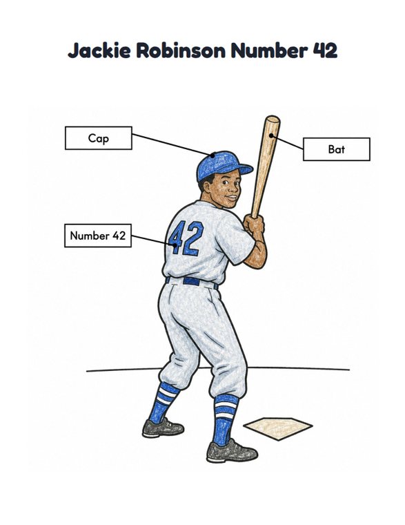 Jackie Robinson Number 42 worksheet (Easy, Pre-K–K)