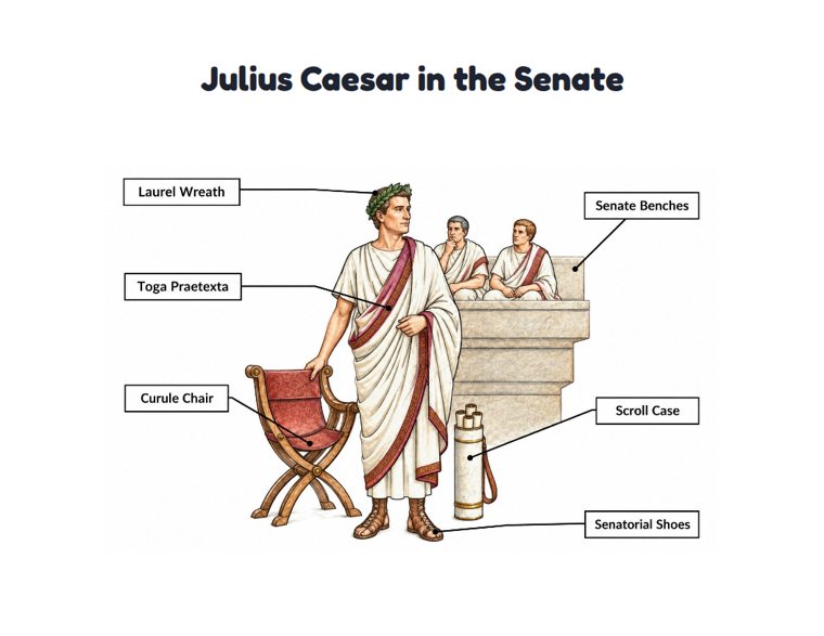 Julius Caesar in the Senate worksheet (Hard, Grades 3–4)