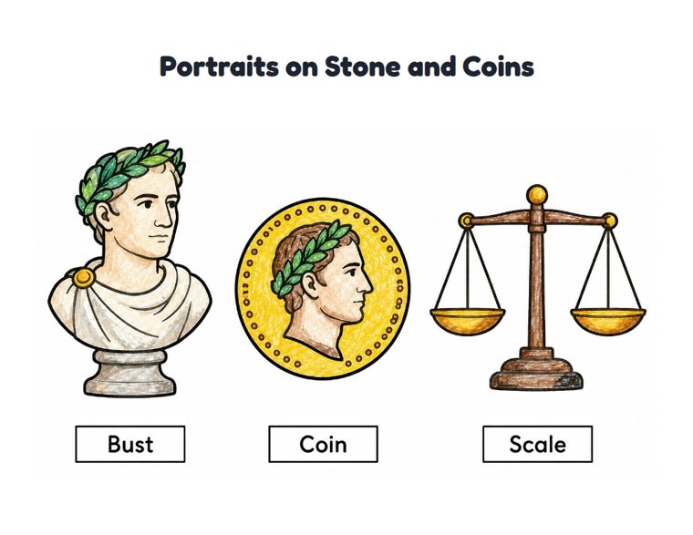 Portraits on Stone and Coins worksheet (Easy, Pre-K–K)