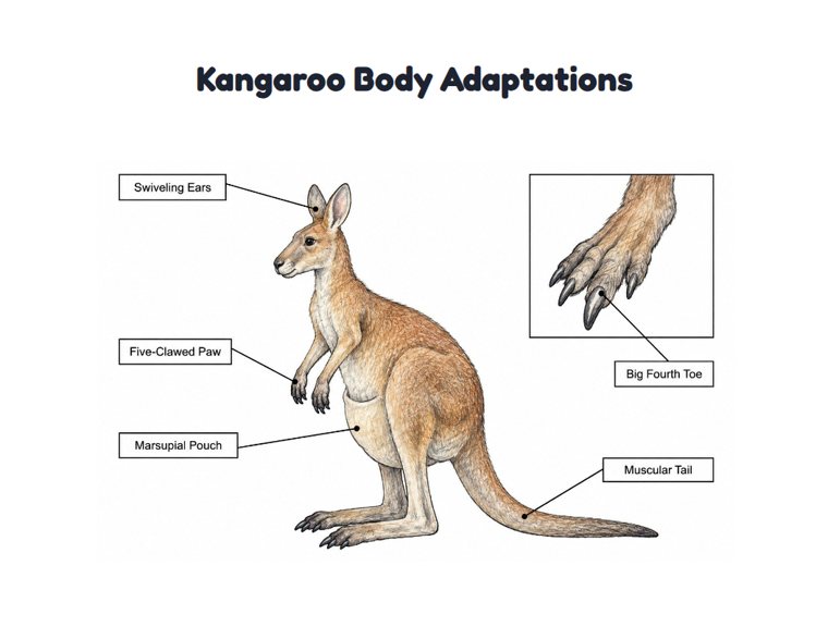 Kangaroo Body Adaptations worksheet (Hard, Grades 3–4)