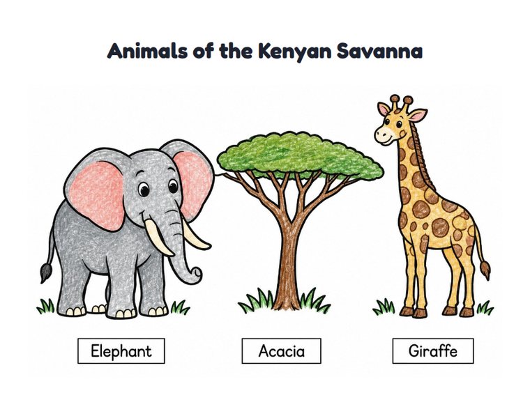 Animals of the Kenyan Savanna worksheet (Easy, Pre-K–K)