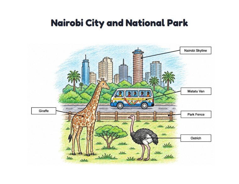 Nairobi City and National Park worksheet (Medium, Grades 1–2)
