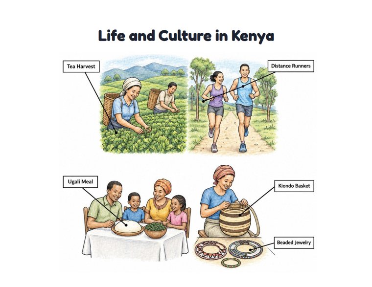 Life and Culture in Kenya worksheet (Hard, Grades 3–4)
