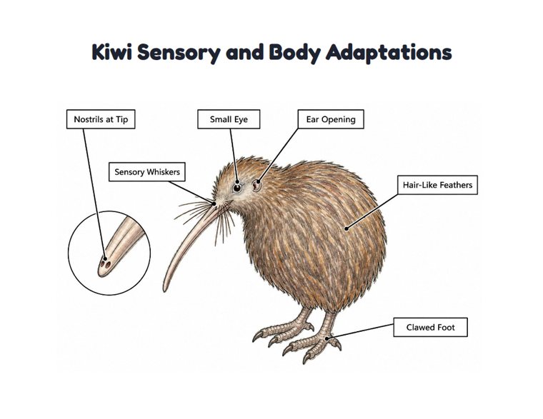 Kiwi Sensory and Body Adaptations worksheet (Hard, Grades 3–4)