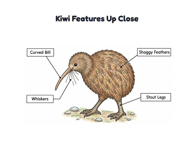 Kiwi Features Up Close worksheet (Medium, Grades 1–2)