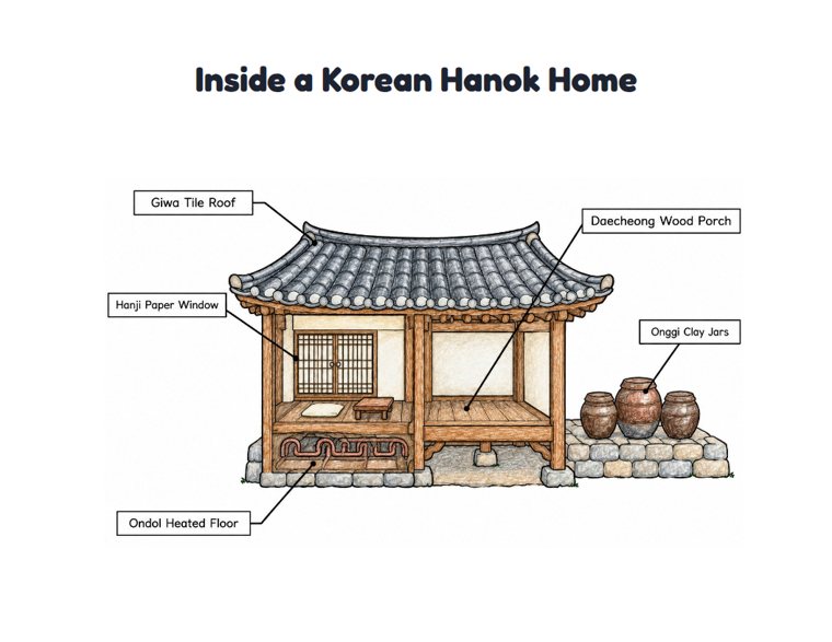 Inside a Korean Hanok Home worksheet (Medium, Grades 1–2)
